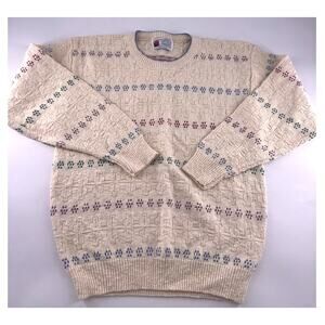 Vintage Cotton Harbor Sweater Womens Small Cream Multicolor Grannycore Y2K New